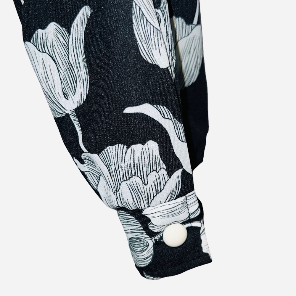 Alex Colman Sports Wear Vintage Floral Print Hood Long Sleeve Black White Tunic - Picture 11 of 13